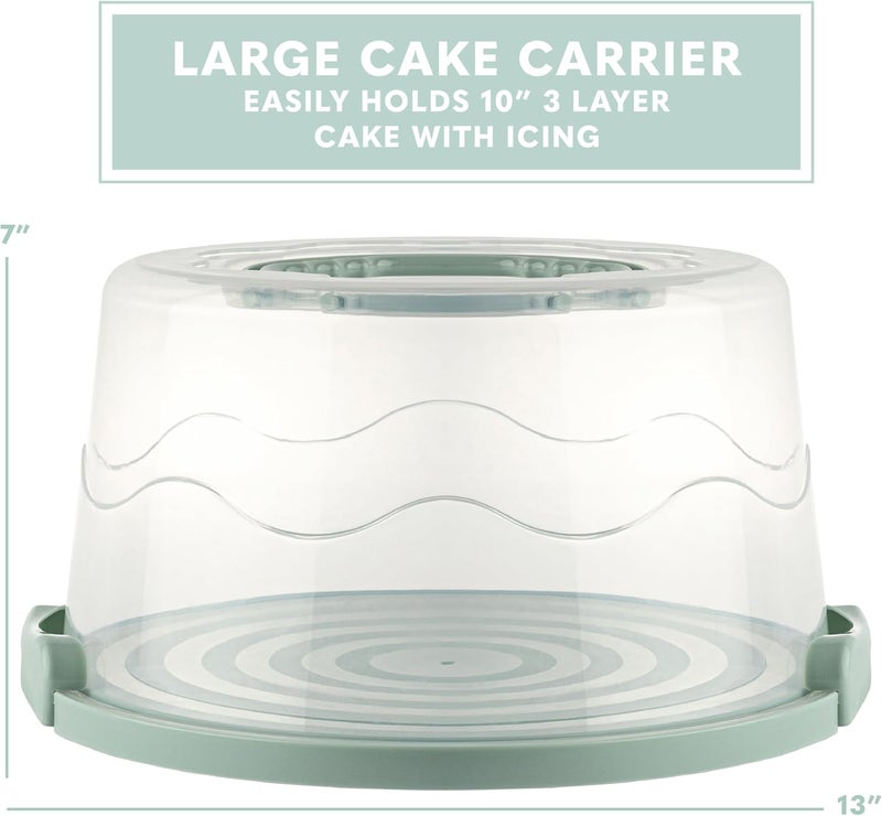MosJos EXTRA LARGE & EXTRA STURDY Cake Carrier, Cake Stand with Lid and Foldable Handles - Multifunctional Serving Platter and Cake Plate - Cake Container with Dome and Strong Snaps 13 x 13 x 7 inch (Green) - Image 4
